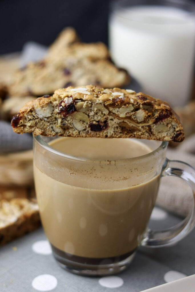 biscottini cookie on a cup of coffee