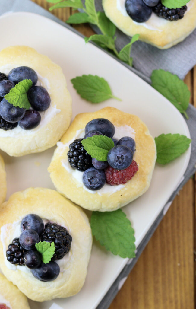 an image from above of puff pastry fruit tarts on a plate