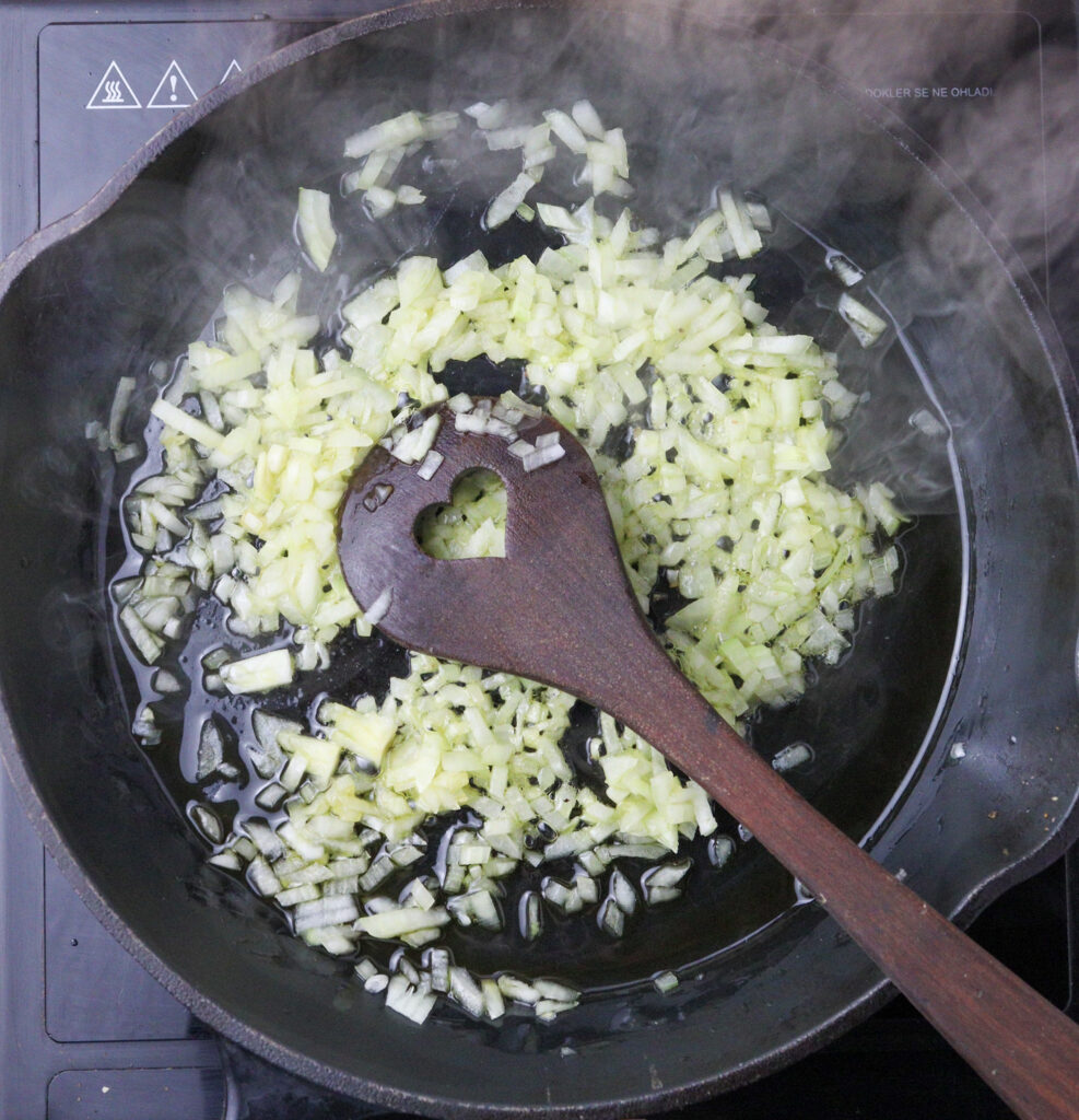 How to saute onions for wild garlic risotto. 